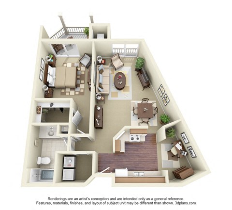 Floor plan for 1 bed, 1 bath, 925 sqft
